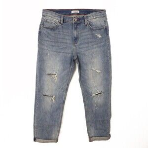 The Mogan Frankie Size 11 Girlfriend Distressed Crop Roll Up Straight Jeans B76